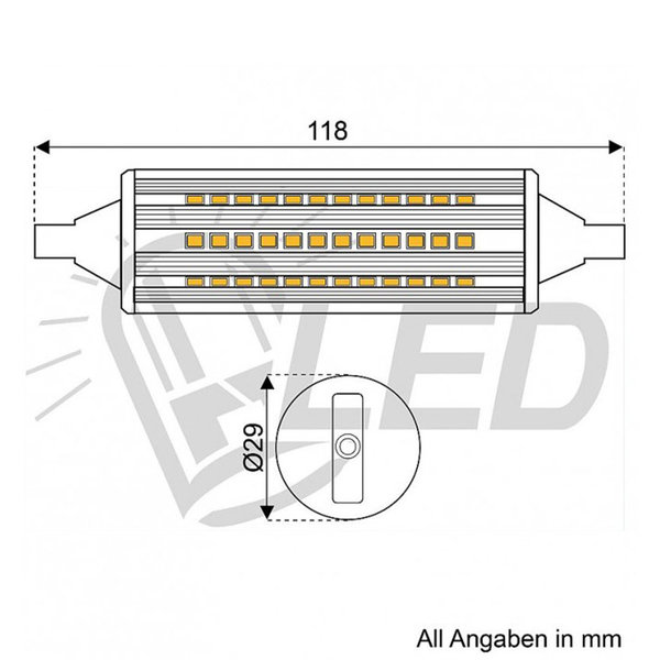 DC kompatible LED Stablampe R7S 118mm 13W 1300lm 3000K Warmweiß 220-240V AC 145-269V DC