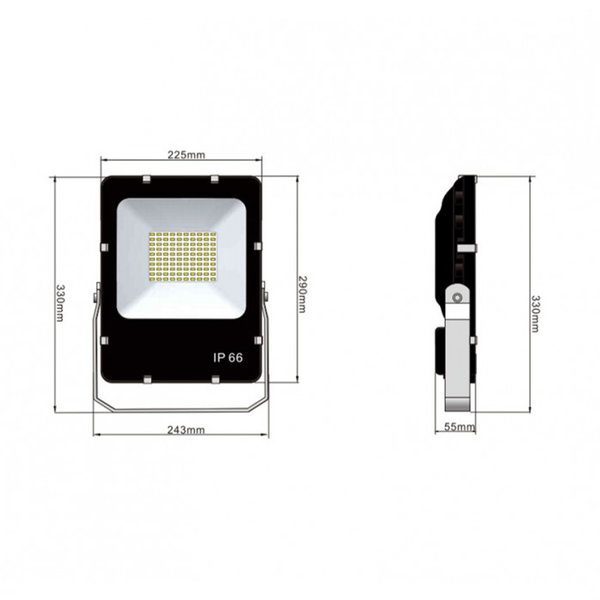 DC kompatibler LED Flutlichtstrahler 50W 4500lm 5700K 90-305V AC 127-431V DC